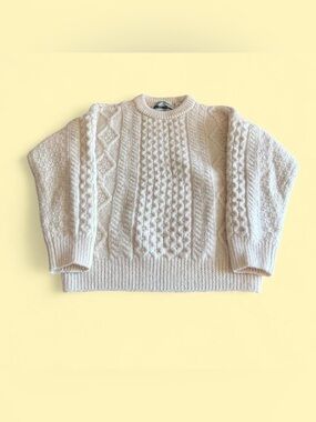Vintage Aran Crafts Wool Knit Sweater Cream Cable Knit Women’s M Ireland
